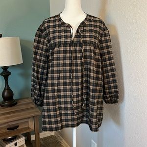 Barbour Lorelie Plaid Peasant Blouse Size 14 NWT